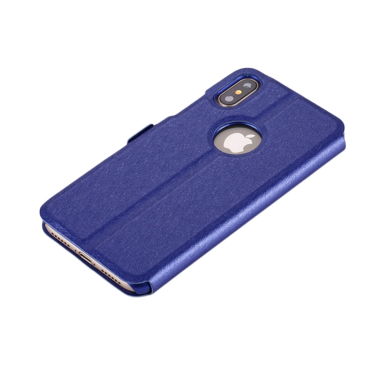 For iPhone X / XS Silk Texture Horizontal Flip Leather Case with Call Display ID & Sleep / Wake-up Function & Holder