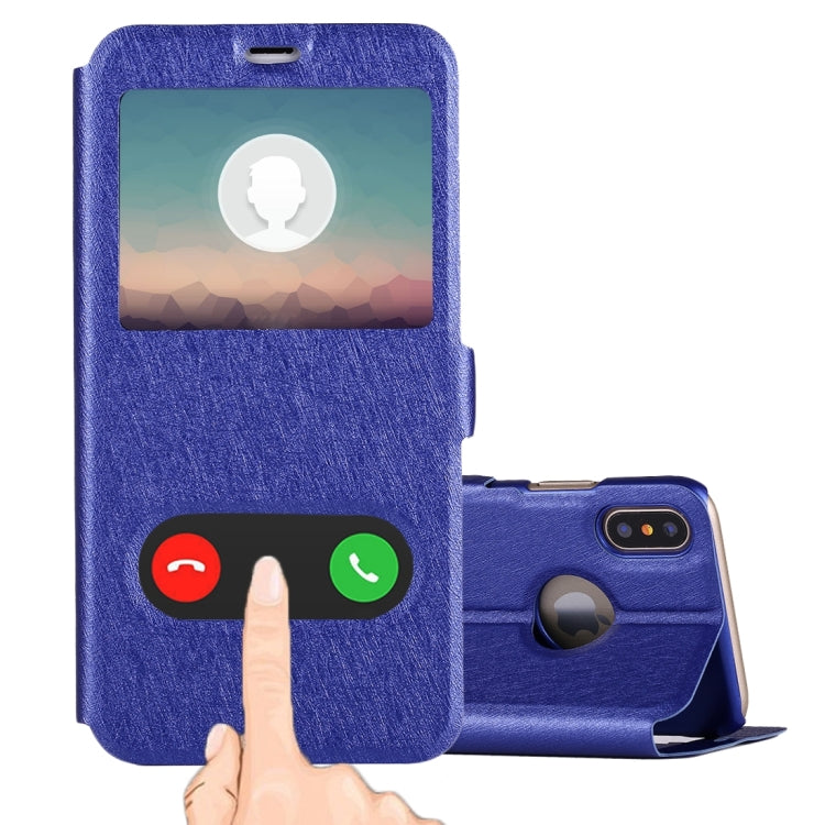 For iPhone X / XS Silk Texture Horizontal Flip Leather Case with Call Display ID & Sleep / Wake-up Function & Holder