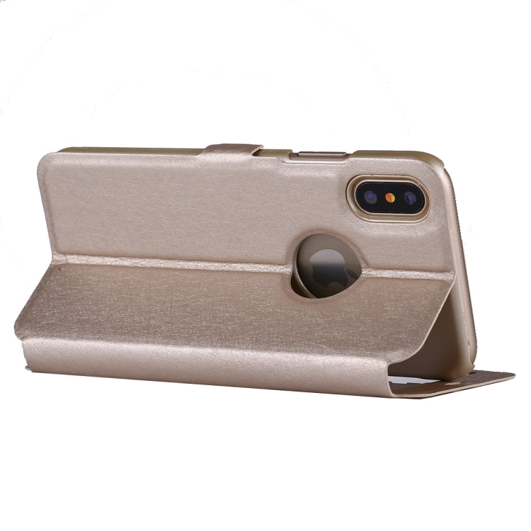 For iPhone X / XS Silk Texture Horizontal Flip Leather Case with Call Display ID & Sleep / Wake-up Function & Holder