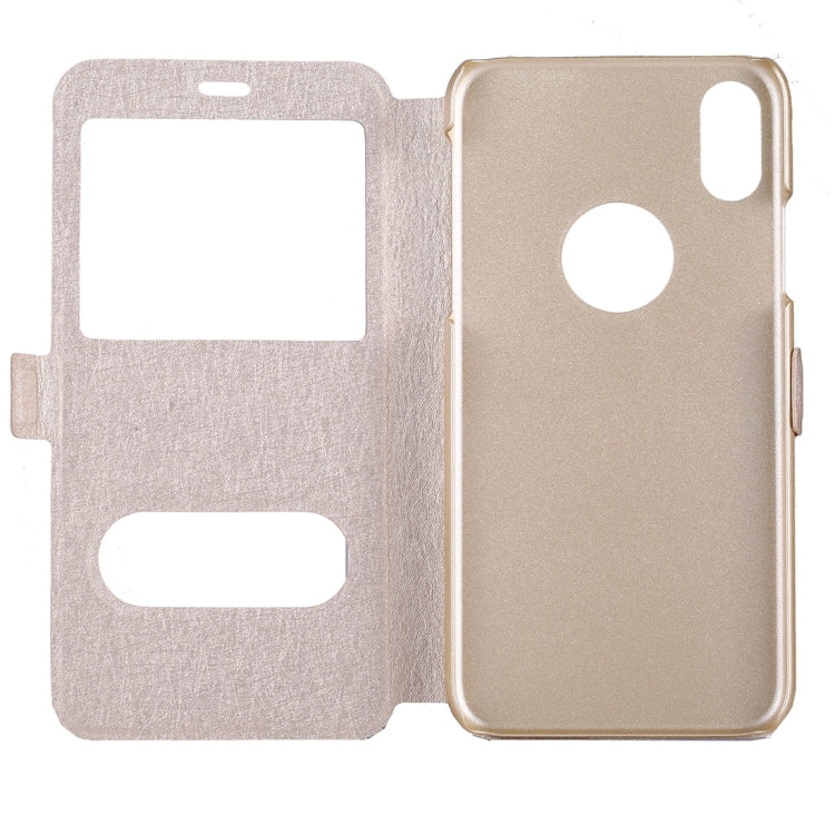 For iPhone X / XS Silk Texture Horizontal Flip Leather Case with Call Display ID & Sleep / Wake-up Function & Holder
