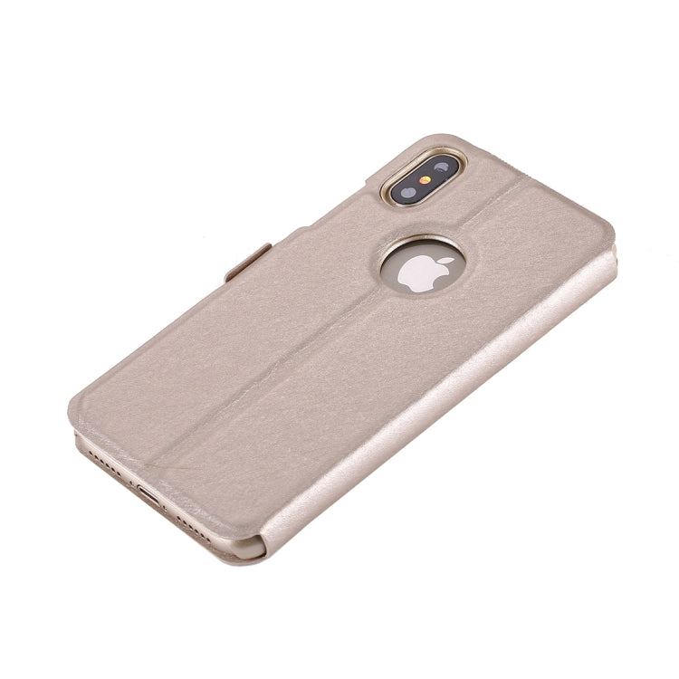 For iPhone X / XS Silk Texture Horizontal Flip Leather Case with Call Display ID & Sleep / Wake-up Function & Holder