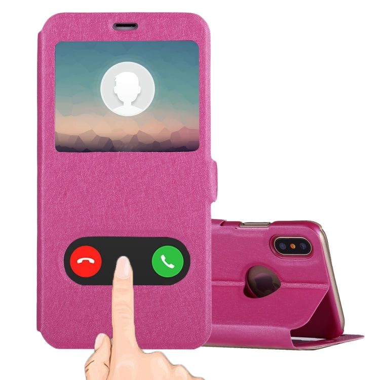 For iPhone X / XS Silk Texture Horizontal Flip Leather Case with Call Display ID & Sleep / Wake-up Function & Holder
