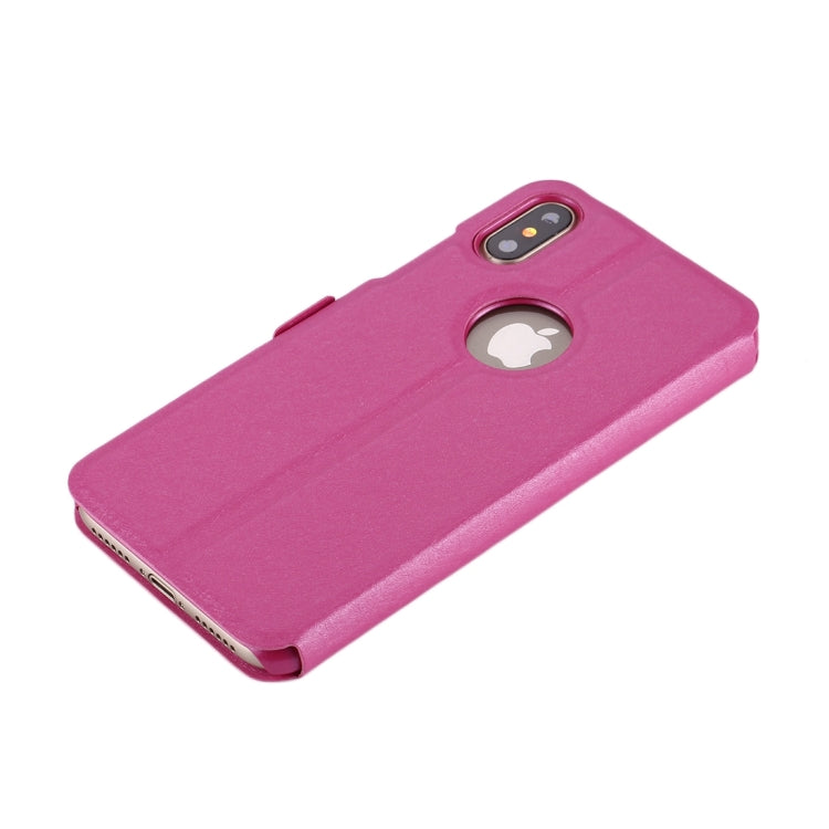 For iPhone X / XS Silk Texture Horizontal Flip Leather Case with Call Display ID & Sleep / Wake-up Function & Holder