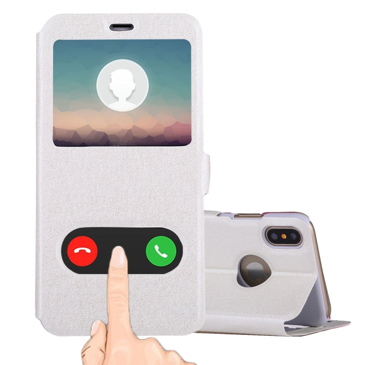 For iPhone X / XS Silk Texture Horizontal Flip Leather Case with Call Display ID & Sleep / Wake-up Function & Holder