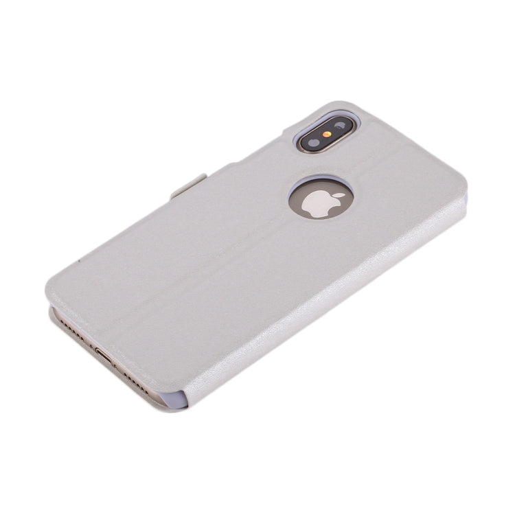 For iPhone X / XS Silk Texture Horizontal Flip Leather Case with Call Display ID & Sleep / Wake-up Function & Holder