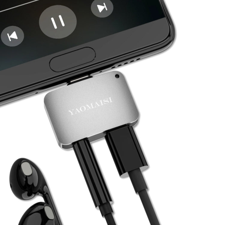 YAOMAISI Q15 2.4A 2 in 1 Type-C Aluminium Alloy Music + Charger Female Adapter Audio Converter, Compatible with iOS11 System Such as iPhone X / iPhone 8 & 8 Plus / iPhone 7 & 7 Plus / iPhone 6 & 6s & 6 Plus & 6s Plus / iPad