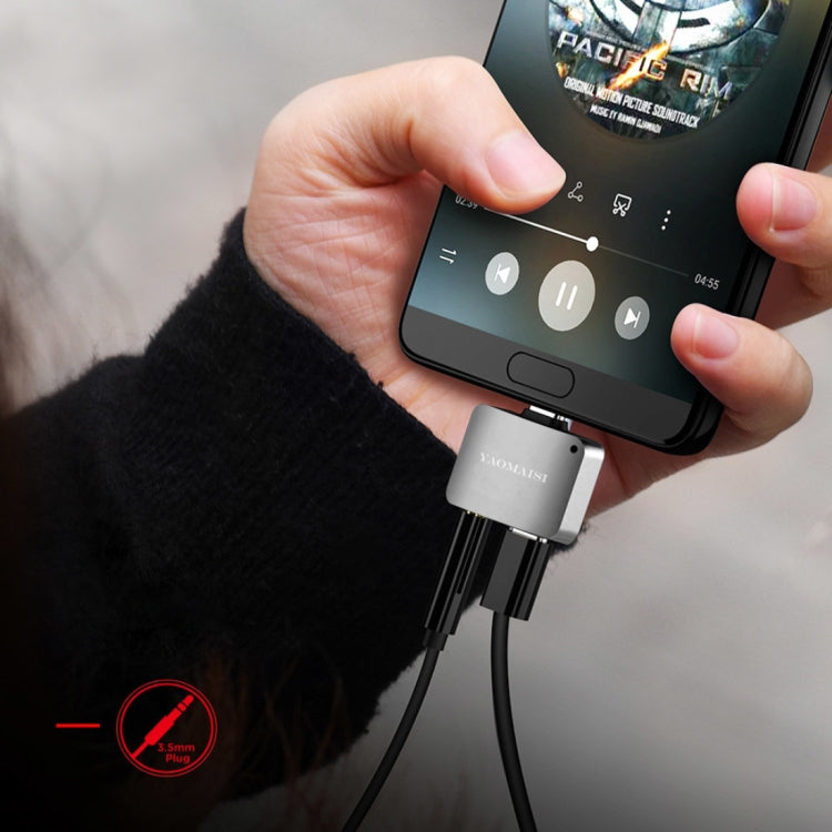YAOMAISI Q15 2.4A 2 in 1 Type-C Aluminium Alloy Music + Charger Female Adapter Audio Converter, Compatible with iOS11 System Such as iPhone X / iPhone 8 & 8 Plus / iPhone 7 & 7 Plus / iPhone 6 & 6s & 6 Plus & 6s Plus / iPad