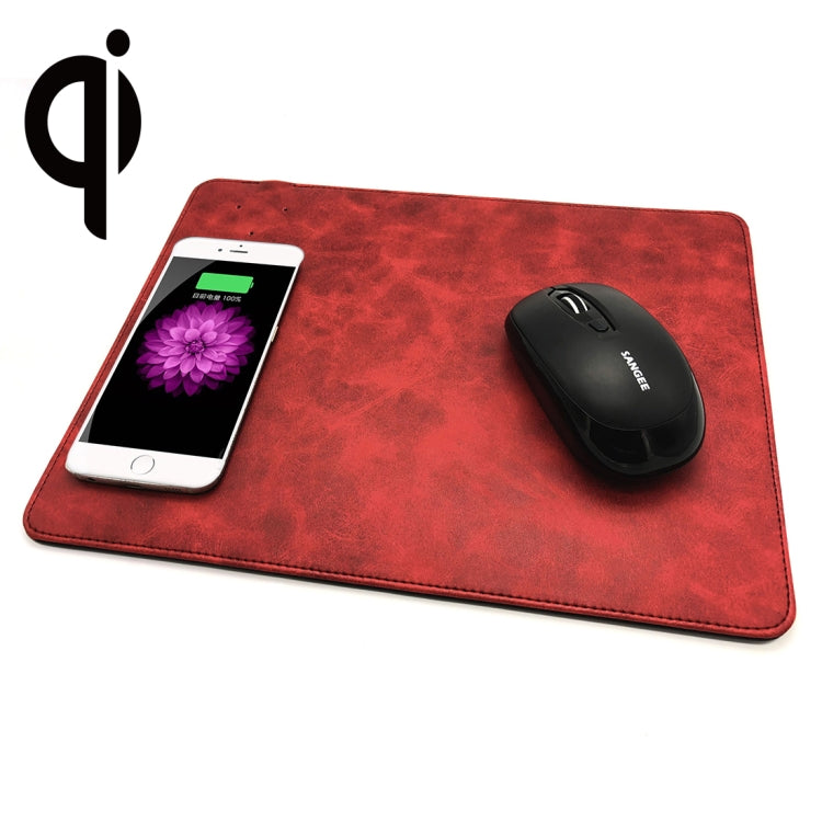 5V 1A Output Multi-function Leather Mouse Pad Qi Wireless Charger, Support Qi Standard Phones, Size: 310*230*5mm(Red)