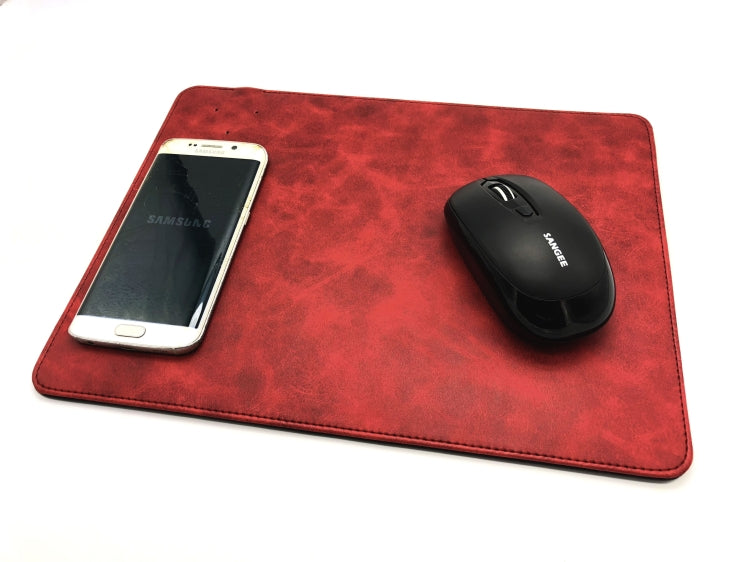 5V 1A Output Multi-function Leather Mouse Pad Qi Wireless Charger, Support Qi Standard Phones, Size: 310*230*5mm(Red)