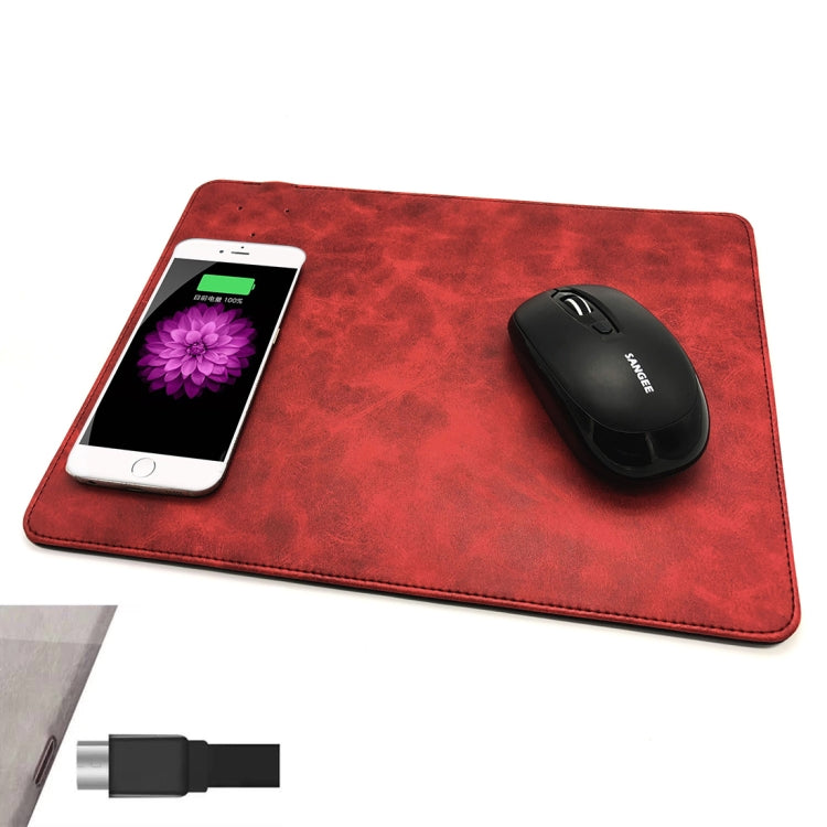 5V 1A Output Multi-function Leather Mouse Pad Qi Wireless Charger, Support Qi Standard Phones, Size: 310*230*5mm(Red)
