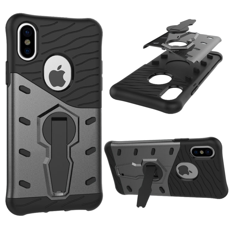 For iPhone X / XS Shock-Resistant 360 Degree Spin Sniper Hybrid Cover TPU + PC Combination Case with Holder