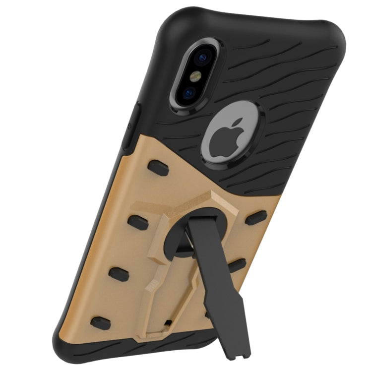 For iPhone X / XS Shock-Resistant 360 Degree Spin Sniper Hybrid Cover TPU + PC Combination Case with Holder