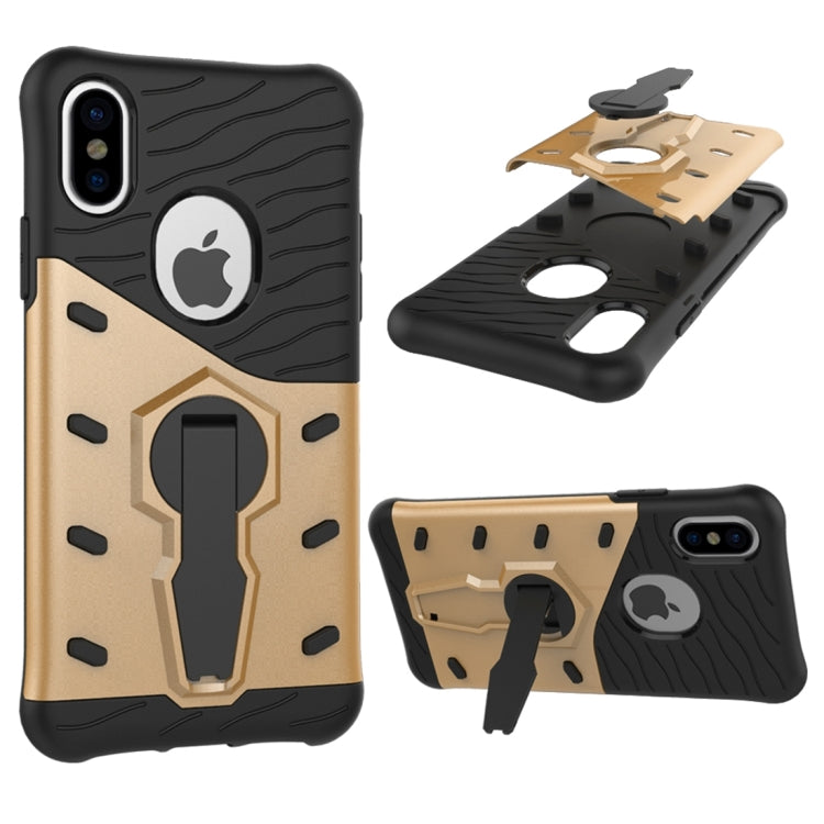 For iPhone X / XS Shock-Resistant 360 Degree Spin Sniper Hybrid Cover TPU + PC Combination Case with Holder