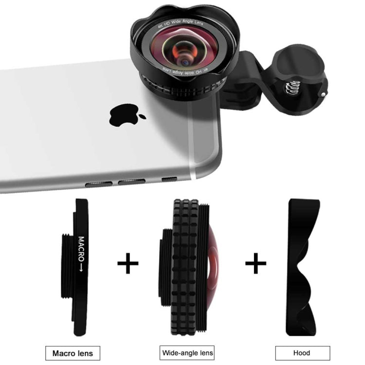 CYKE F222 3 in 1 120 Degree Wide Angle + 20X Macro HD Undistorted SLR Mobile Phone Lens Kit with Hood(Red)