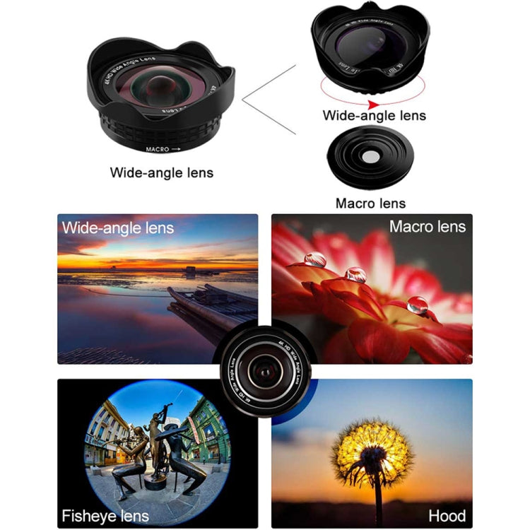 CYKE F222 3 in 1 120 Degree Wide Angle + 20X Macro HD Undistorted SLR Mobile Phone Lens Kit with Hood(Red)