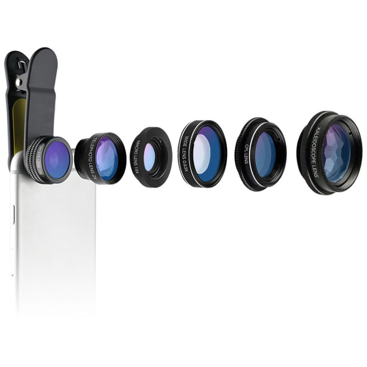 CYKE NG1 6 in 1 0.63X Wide Angle + 198 Degree Fisheye + 15X Macro + CPL + 2X Teleconverter + Six Prism Mobile Phone Lens Kit