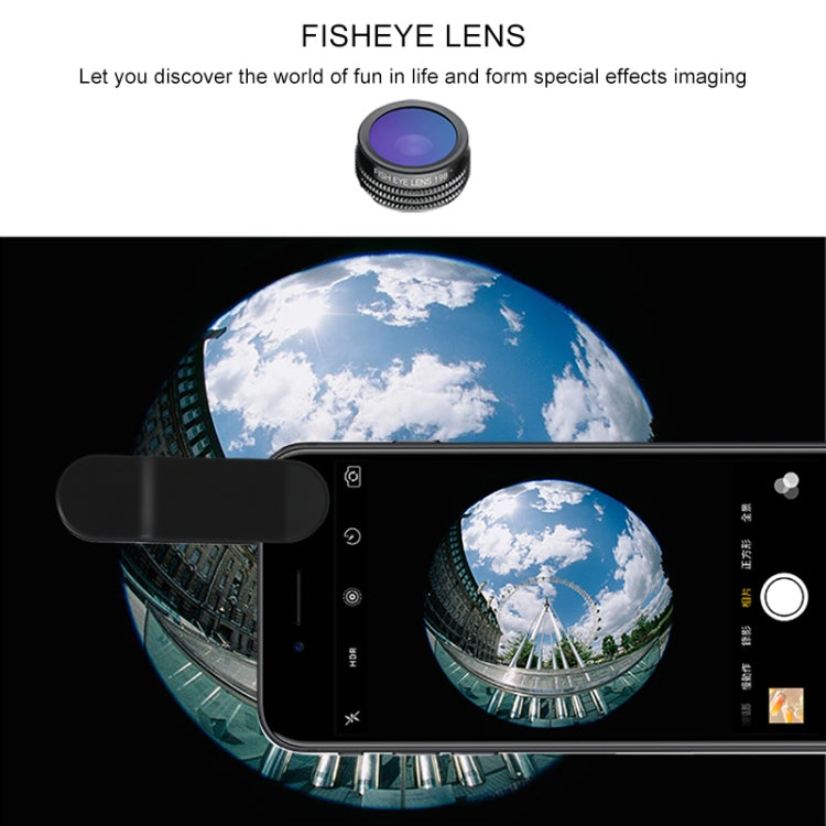 CYKE NG1 6 in 1 0.63X Wide Angle + 198 Degree Fisheye + 15X Macro + CPL + 2X Teleconverter + Six Prism Mobile Phone Lens Kit