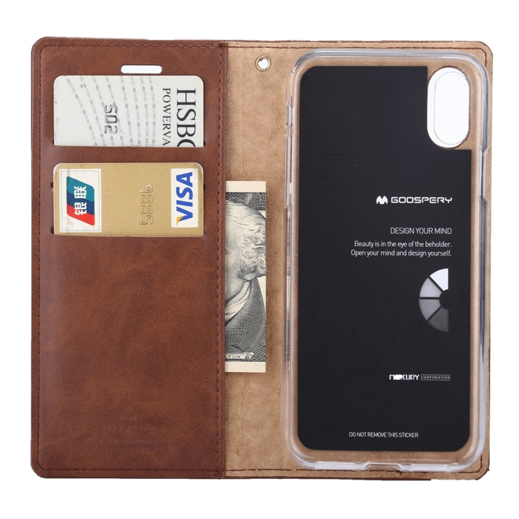 For iPhone X / XS GOOSPERY BLUE MOON FLIP Crazy Horse Texture Horizontal Flip Leather Case with Holder & Card Slots & Wallet
