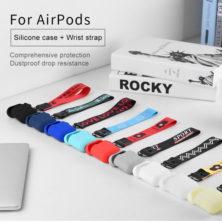 Portable Wireless Bluetooth Earphone Silicone Protective Box Anti-lost Dropproof Storage Bag with Wrist Band for Apple AirPods 1 / 2
