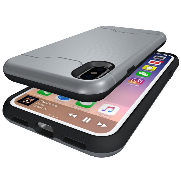 For iPhone X / XS Brushed Texture Protective Back Cover Case with Holder & Card Slot