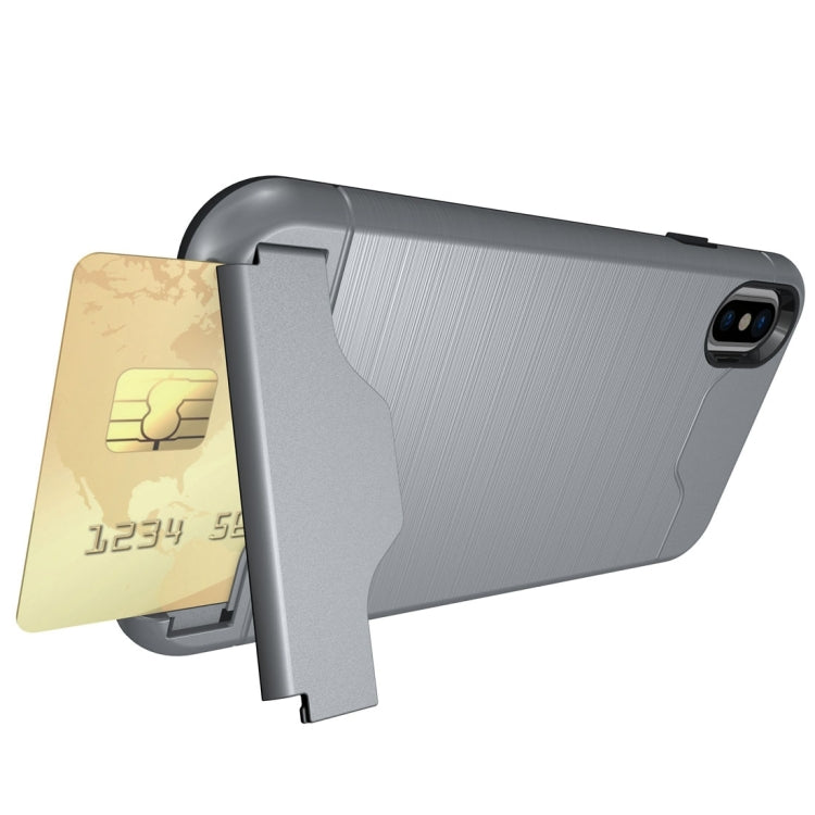 For iPhone X / XS Brushed Texture Protective Back Cover Case with Holder & Card Slot