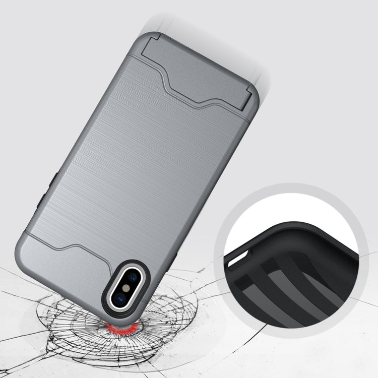 For iPhone X / XS Brushed Texture Protective Back Cover Case with Holder & Card Slot
