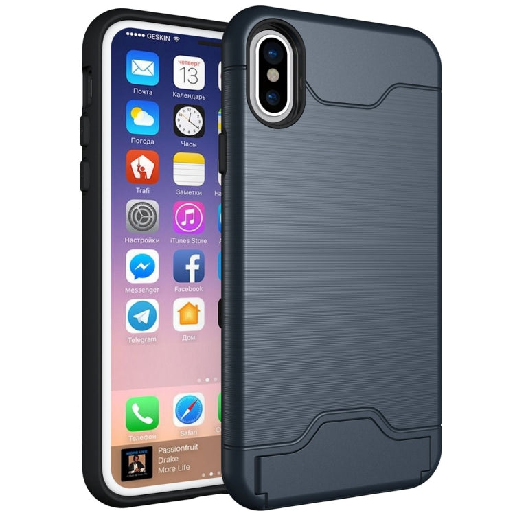 For iPhone X / XS Brushed Texture Protective Back Cover Case with Holder & Card Slot