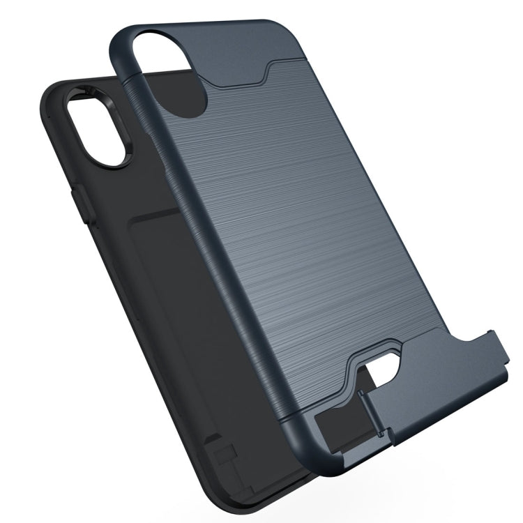 For iPhone X / XS Brushed Texture Protective Back Cover Case with Holder & Card Slot