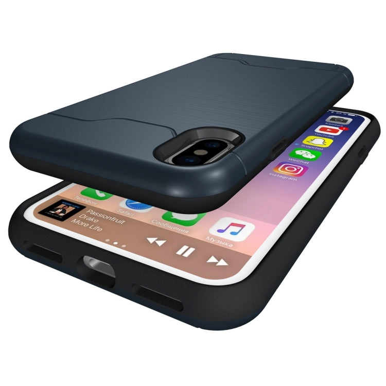 For iPhone X / XS Brushed Texture Protective Back Cover Case with Holder & Card Slot