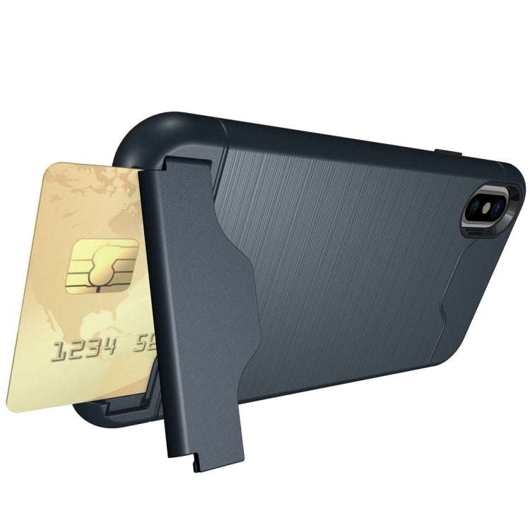 For iPhone X / XS Brushed Texture Protective Back Cover Case with Holder & Card Slot