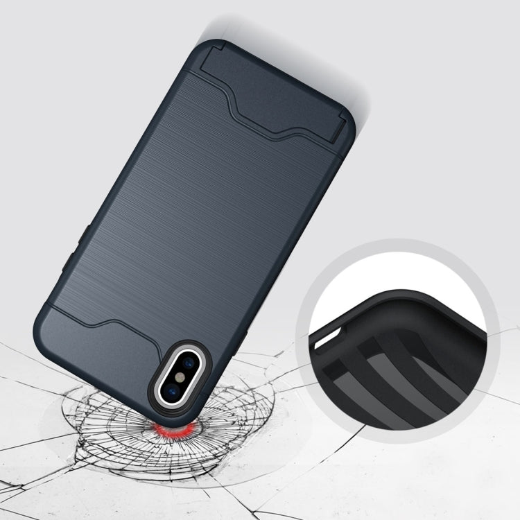 For iPhone X / XS Brushed Texture Protective Back Cover Case with Holder & Card Slot