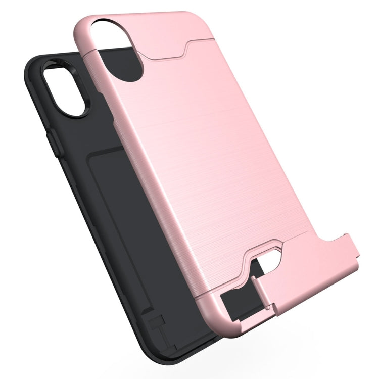 For iPhone X / XS Brushed Texture Protective Back Cover Case with Holder & Card Slot
