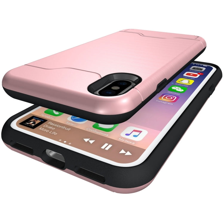 For iPhone X / XS Brushed Texture Protective Back Cover Case with Holder & Card Slot
