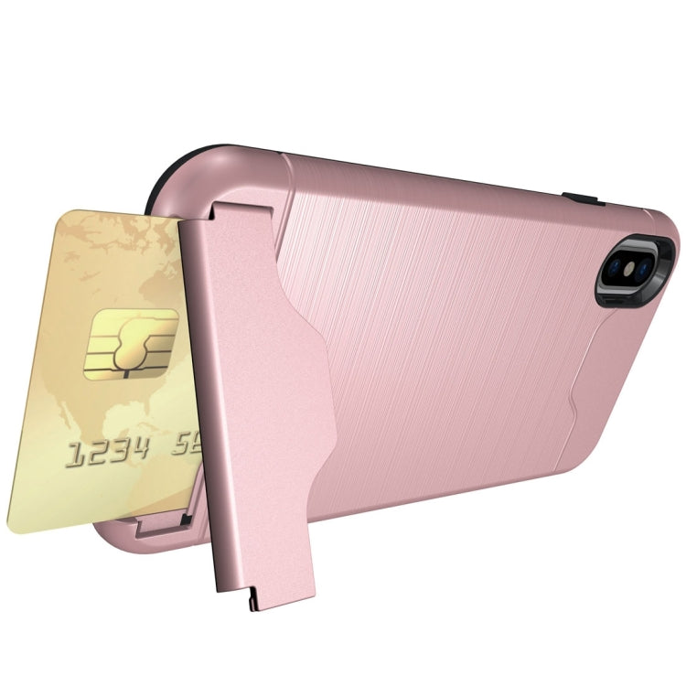 For iPhone X / XS Brushed Texture Protective Back Cover Case with Holder & Card Slot