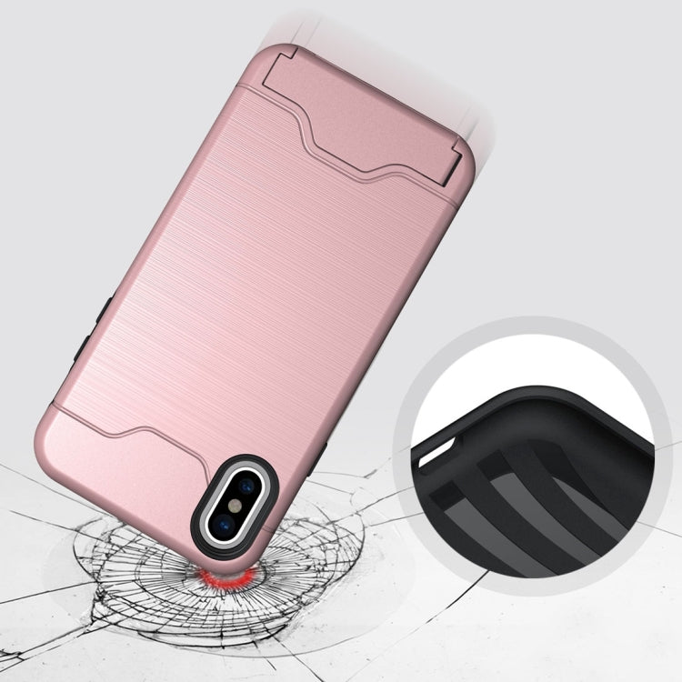For iPhone X / XS Brushed Texture Protective Back Cover Case with Holder & Card Slot