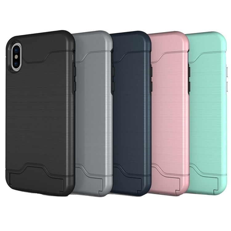 For iPhone X / XS Brushed Texture Protective Back Cover Case with Holder & Card Slot