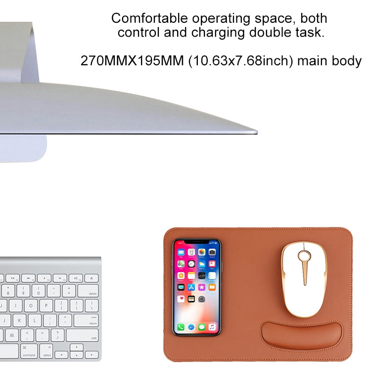 Smart Qi Standard Wireless Fast Charging PU Mouse Pad with Wrist Pad, Size: 27cm x 19.5cm