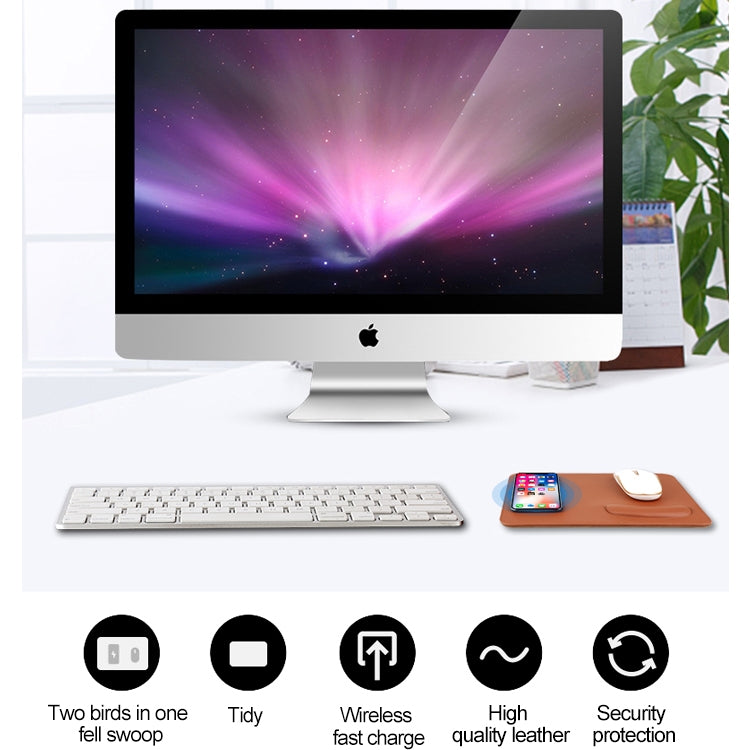 Smart Qi Standard Wireless Fast Charging PU Mouse Pad with Wrist Pad, Size: 27cm x 19.5cm