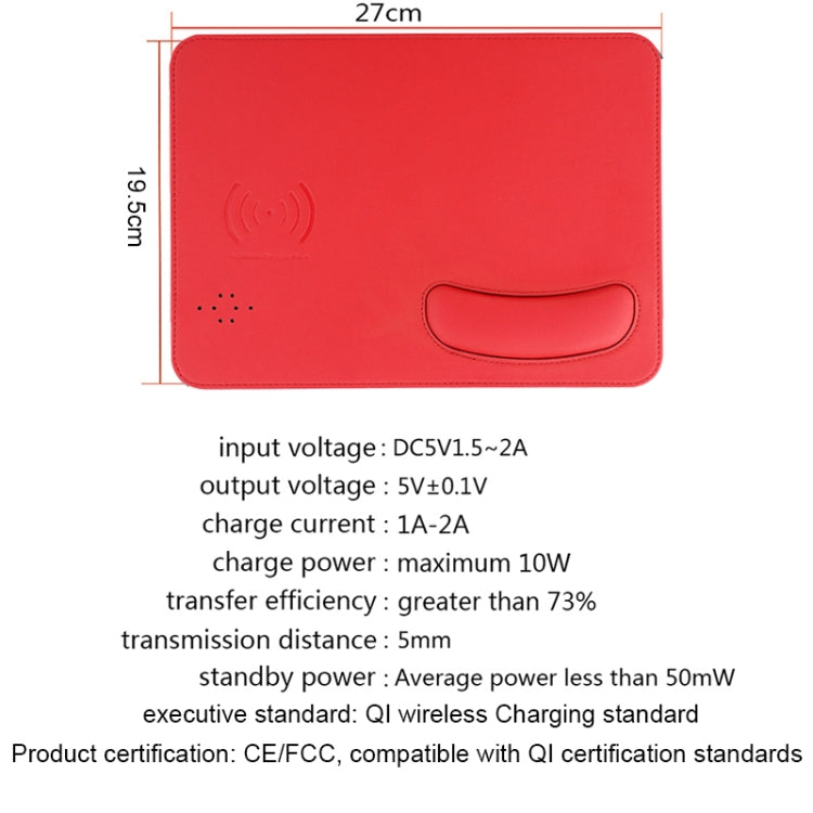 Smart Qi Standard Wireless Fast Charging PU Mouse Pad with Wrist Pad, Size: 27cm x 19.5cm