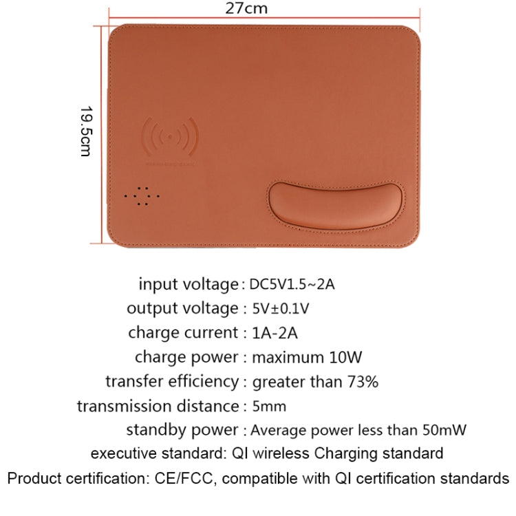 Smart Qi Standard Wireless Fast Charging PU Mouse Pad with Wrist Pad, Size: 27cm x 19.5cm