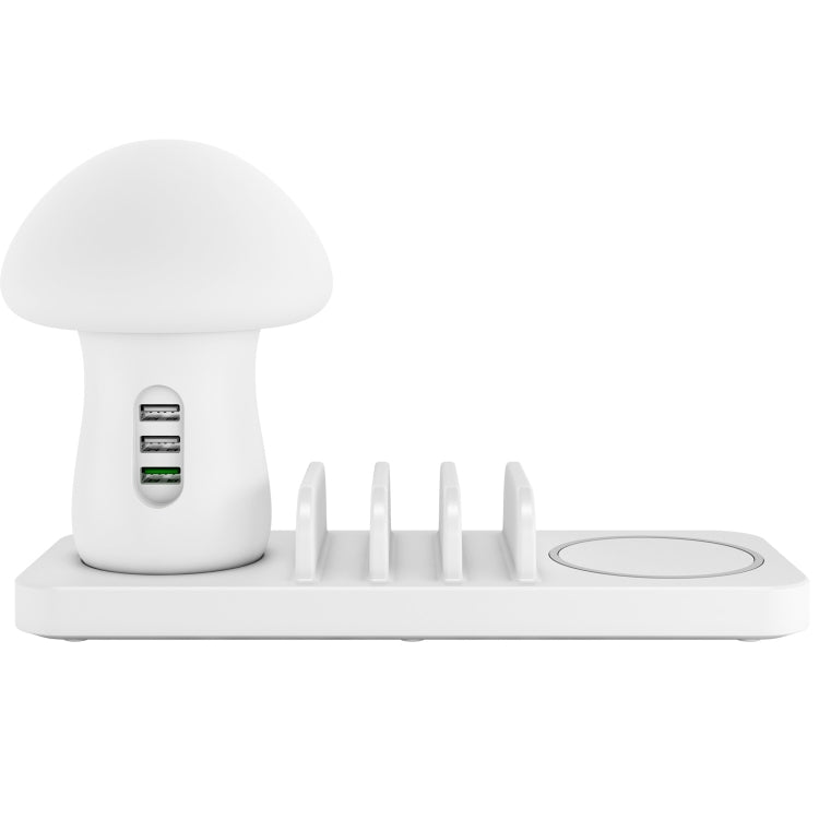 HQ-UD12 Universal 4 in 1 40W QC3.0 3 USB Ports + Wireless Charger Mobile Phone Charging Station with Mushroom Shape LED Light, Length: 1.2m, AU Plug(White)