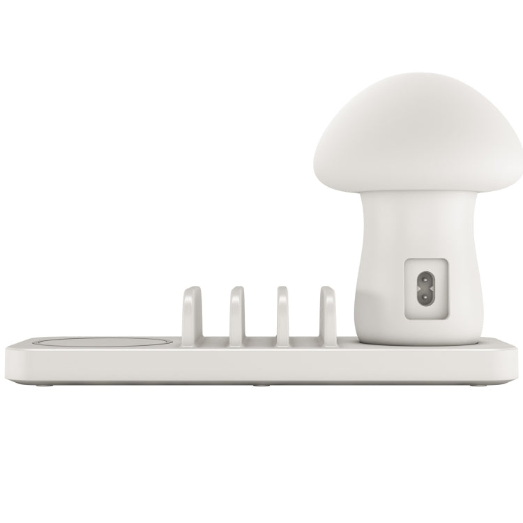 HQ-UD12 Universal 4 in 1 40W QC3.0 3 USB Ports + Wireless Charger Mobile Phone Charging Station with Mushroom Shape LED Light, Length: 1.2m, AU Plug(White)