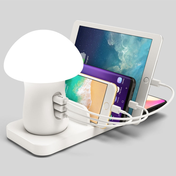 HQ-UD12 Universal 4 in 1 40W QC3.0 3 USB Ports + Wireless Charger Mobile Phone Charging Station with Mushroom Shape LED Light, Length: 1.2m, AU Plug(White)