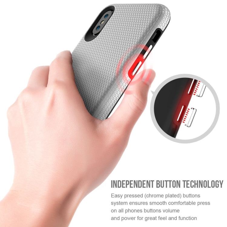 For iPhone X / XS PC + TPU Chrome Plated Press Button Anti-slip Protective Back Cover Case