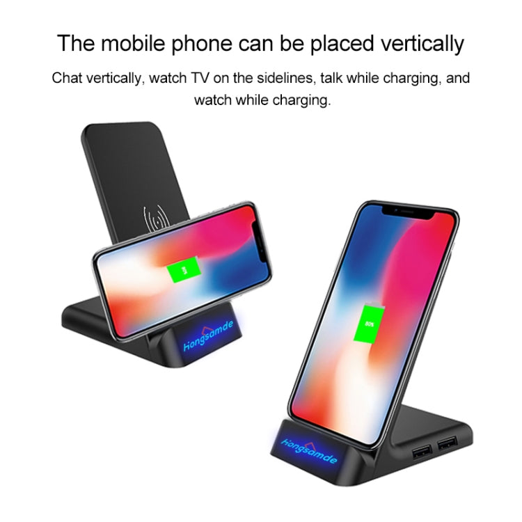 Hongsamde CD-1049 10W QI Vertical Wireless Charger for All QI Wireless Charging Devices, with Dual USB Interfaces