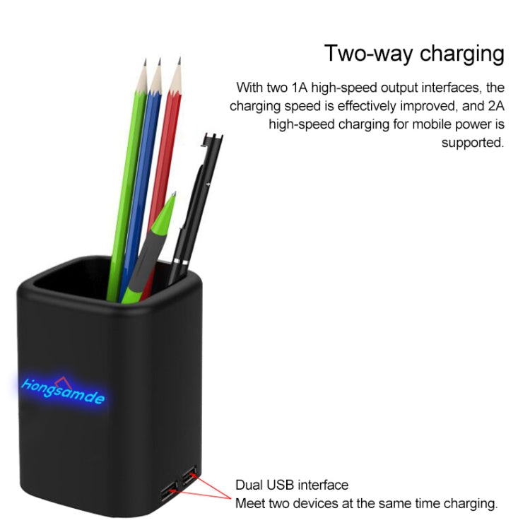 Hongsamde CD-1050 Light-emitting Pen Holder with Dual USB Charging Interfaces