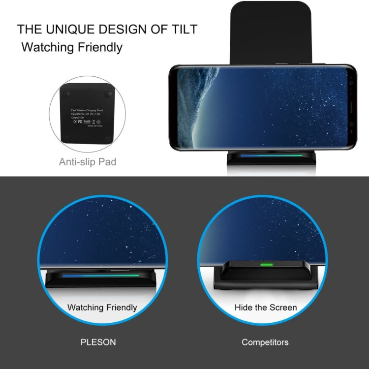 S1 10W (Max) Output 2-Coil Vertical and Horizontal Dual-use Fast Charging Wireless Charger, For iPhone, Galaxy, Huawei, Xiaomi, LG, HTC and other QI Standard Smart Phones