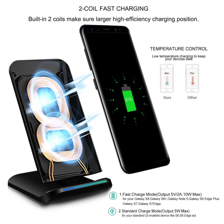 S1 10W (Max) Output 2-Coil Vertical and Horizontal Dual-use Fast Charging Wireless Charger, For iPhone, Galaxy, Huawei, Xiaomi, LG, HTC and other QI Standard Smart Phones