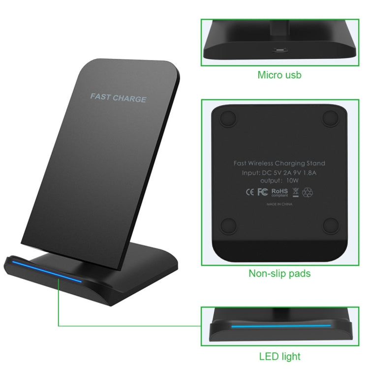 S1 10W (Max) Output 2-Coil Vertical and Horizontal Dual-use Fast Charging Wireless Charger, For iPhone, Galaxy, Huawei, Xiaomi, LG, HTC and other QI Standard Smart Phones