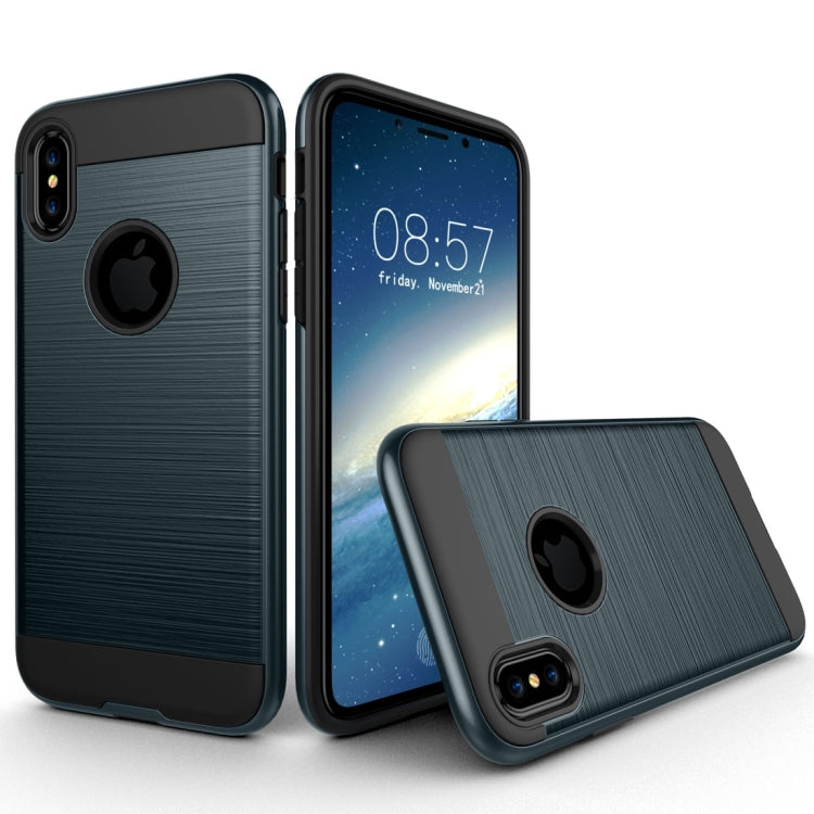 For iPhone X / XS Brushed Texture TPU + PC Dropproof Protective Back Cover Case